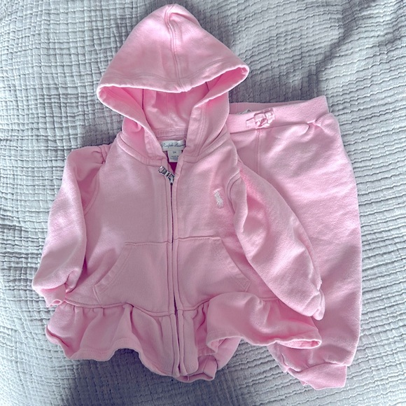 Ralph Lauren 9 month pink Baby Girls Terry Full Zip Hoodie and Jogger Pants Set - Picture 1 of 1